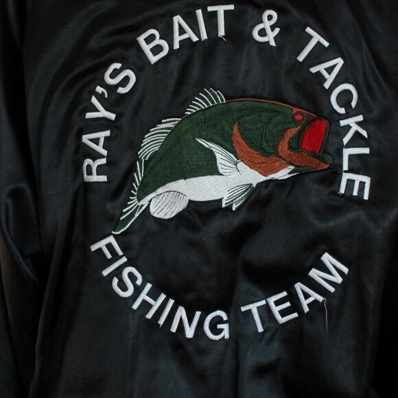 Vintage 1970s 1980s Men's Jacket, Black Satin Rennoe Vineland NJ Fishing Team - Picture 10 of 10